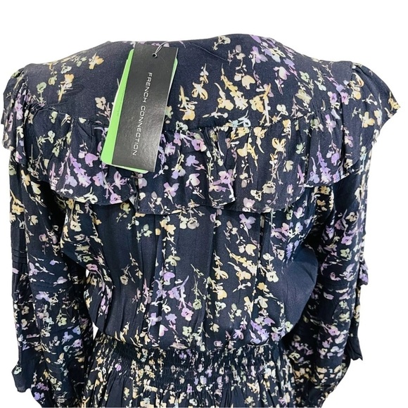 FRENCH CONNECTION Womens Birgin Colette Eco Crepe Ruffle Tiered Dress Navy NWT - Picture 8 of 14